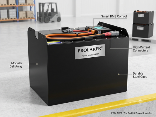 Batería de montacargas ProLaker de repuesto de plomo-ácido LiFePO4 24V 48V 80V, 210Ah-880Ah personalizable para carretilla elevadora eléctrica, transpaleta, apilador, manejo de materiales de almacén con BMS inteligente