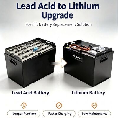 Batería de montacargas ProLaker de repuesto de plomo-ácido LiFePO4 24V 48V 80V, 210Ah-880Ah personalizable para carretilla elevadora eléctrica, transpaleta, apilador, manejo de materiales de almacén con BMS inteligente